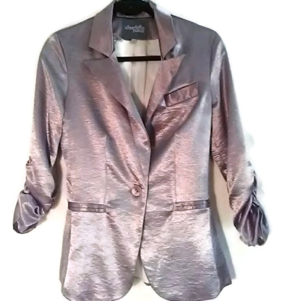 Satin Jacket Blazer Pinkish Gray- Gathered Sleeves SUPER CUTE!